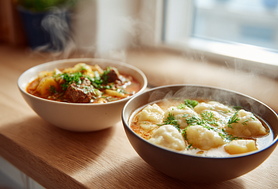 Два быстрых супа за 30 минут: с мясом и капустой + с пельменями и плавленым сыром, дёшево и очень просто