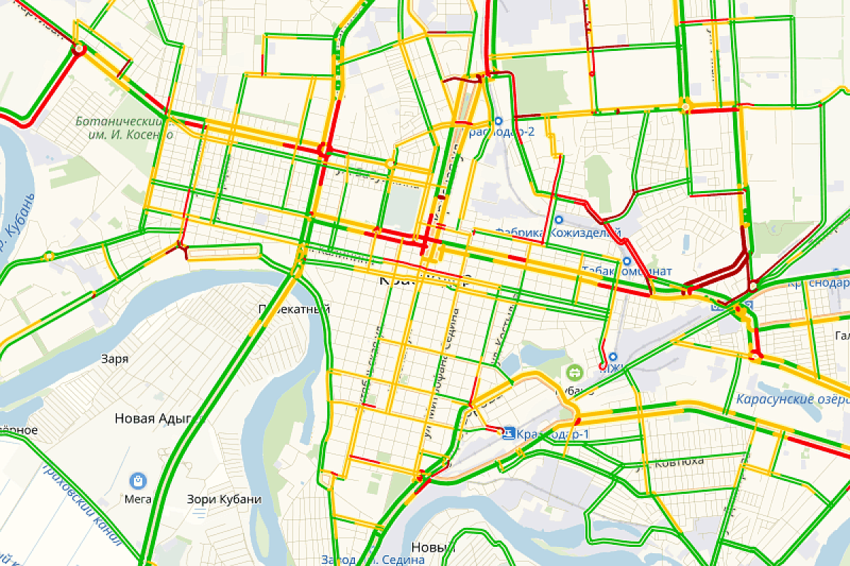 В центр - 8 баллов: Яндекс назвал самые загруженные улицы Краснодара