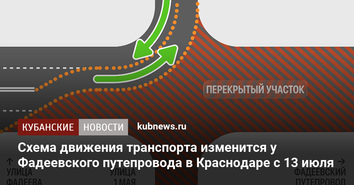 Схема движения транспорта изменится у Фадеевского путепровода в Краснодаре с 13 июля