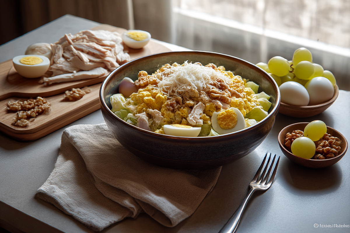 Ленивый салат «Тиффани» с курицей и виноградом за считаные минуты