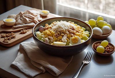 Ленивый салат «Тиффани» с курицей и виноградом за считаные минуты