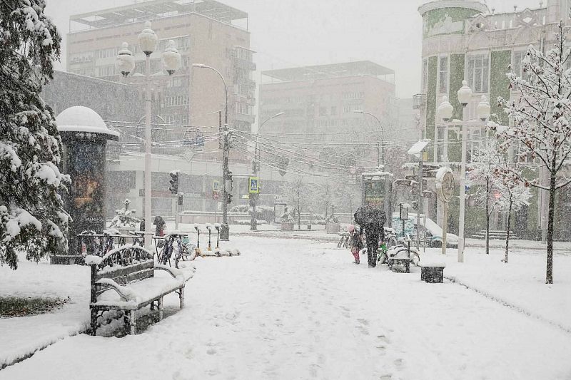 За ночь в Краснодаре выпало более 16 сантиметров снега