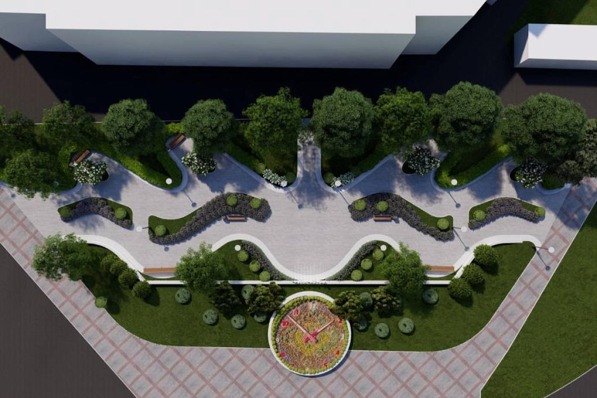 В мэрии Краснодара показали, как будет выглядеть сквер за цветочными часами 