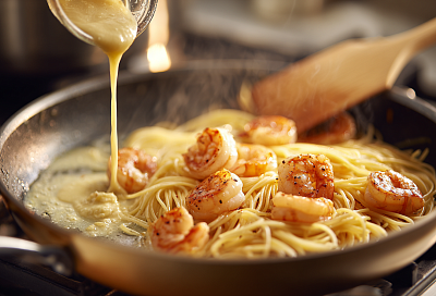 Паста с креветками в сливочном соусе: ресторанный вкус за 10 минут