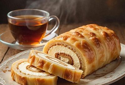 Эклер пеку  одним коржом: получается нежный рулет с заварным кремом без хлопот