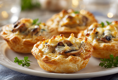 Жюльен в хрустящих тарталетках из слоёного теста: сочный, нежный и очень вкусный 