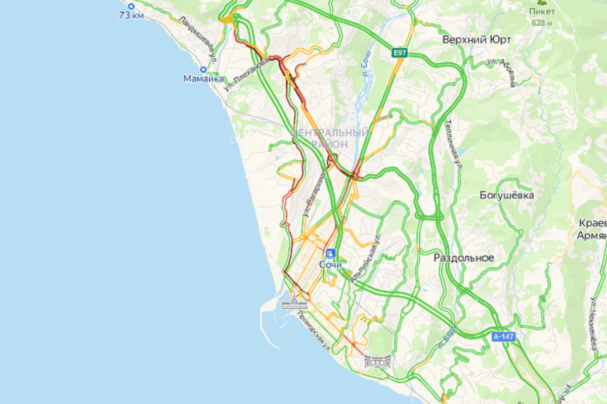 Масштабная пробка сковала центр Сочи