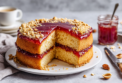 Выливаю тесто в форму, кладу весь джем и заливаю сверху – через 45 минут достаю пирог, от которого вся семья теряет дар речи