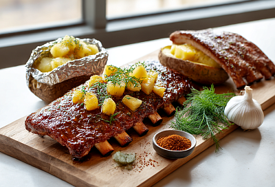 Тушу рёбра под фольгой, а потом покрываю яркой глазурью — мясо отходит от кости само!