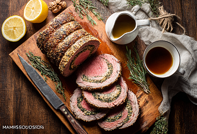 Распластываю говядину, прячу внутрь травы с лимоном — и получается праздничный рулет по старинному рецепту