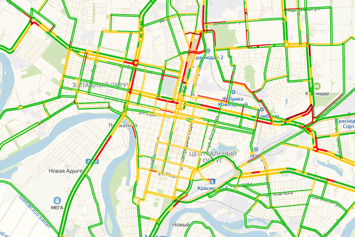 Шесть баллов: Яндекс назвал самые загруженные улицы Краснодара