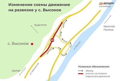 Схема движения изменится на развязке сочинской трассы, ведущей в Красную Поляну 