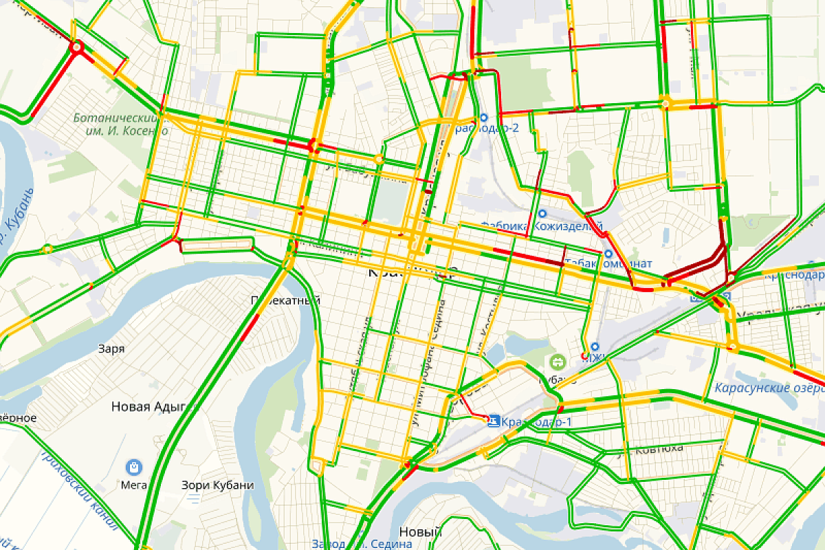 Плотный трафик: Краснодар встретил апрель 6-балльными пробками