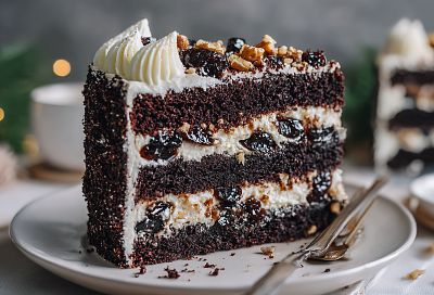 Шоколадный бисквит с черносливом и орехами – нежные слои пропитаны сиропом, крем тает во рту 