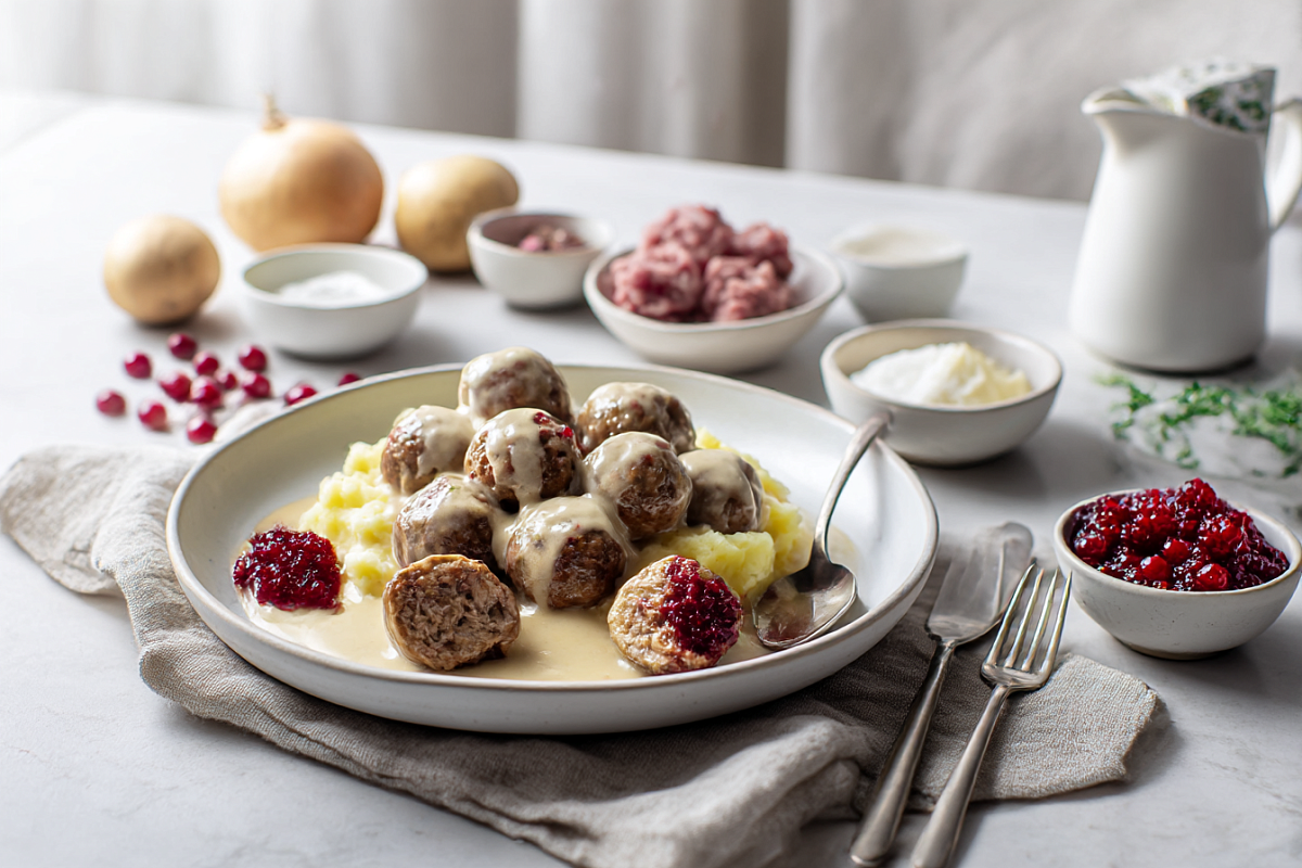 Шведские фрикадельки со сливочным соусом и ягодным джемом: дети будут в восторге