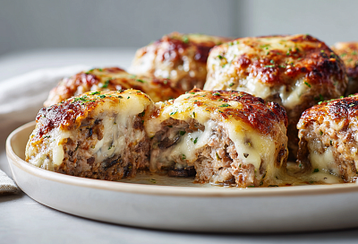 Невероятно нежные запечённые котлеты с грибной начинкой: сырная шапка сверху и сочные грибы внутри покорили всю семью