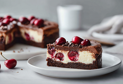 Шоколадный чизкейк-брауни с вишней: плотный шоколад, нежный крем и кислинка за 45 минут