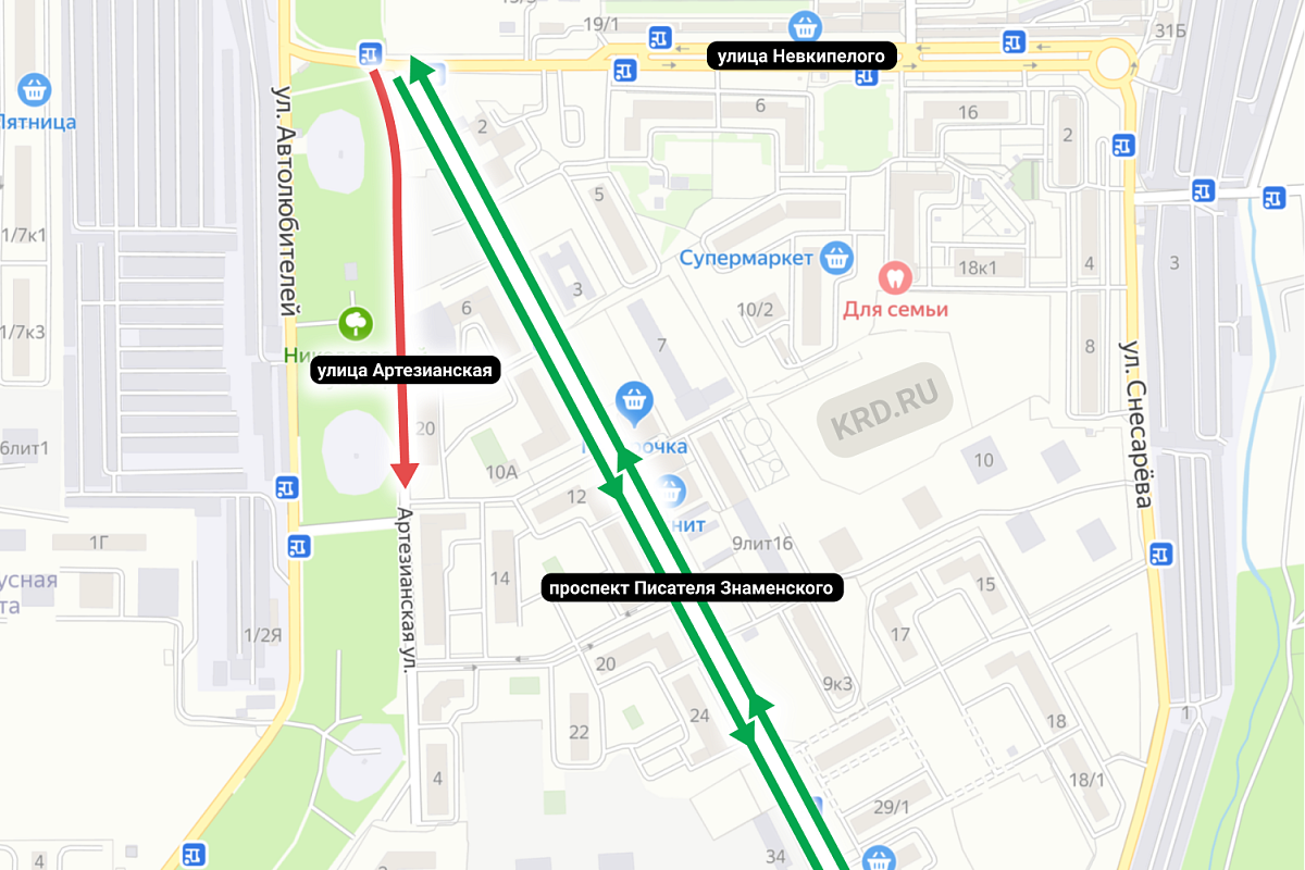 Изменение движения по улице Артезианской с 22 января 2021 года.