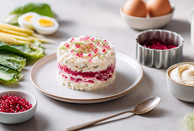 Шеф-повар Илья Лазерсон собирает крабовый салат слоями — и «классика» вдруг выглядит как маленький праздник