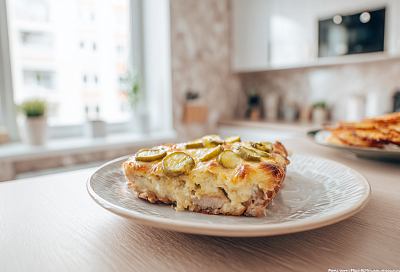 Мясо по-барски с сырно-огуречной «шапочкой»: маринованные огурцы в начинке дают пикантность и невероятную сочность