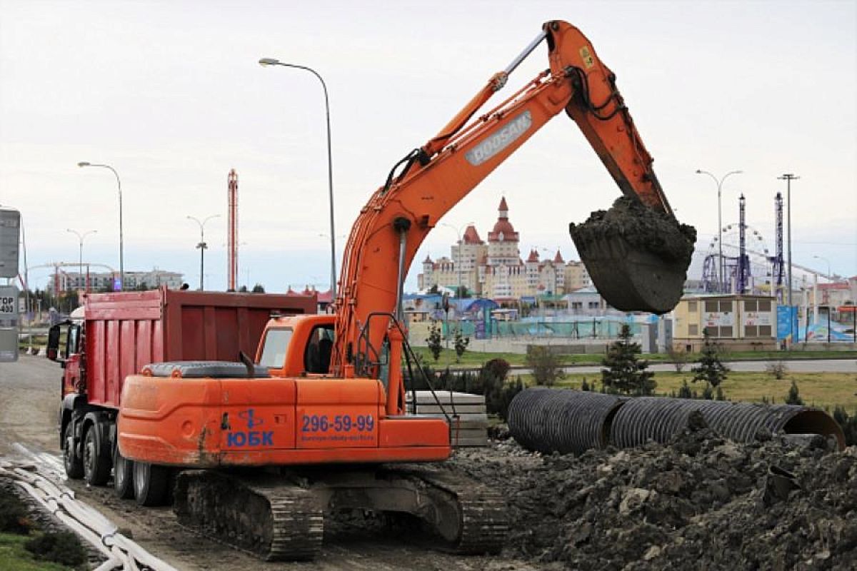 В Сочи в Олимпийском парке устанавливают новый ливневый коллектор