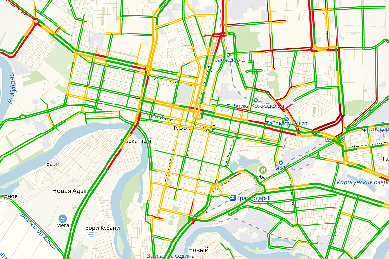 Карта краснодара с пробками на дорогах онлайн