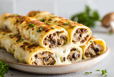 Бризоли с грибной начинкой сочнее котлет: завернула фарш в блинчики, и внутри всё осталось нежным с расплавленным сыром