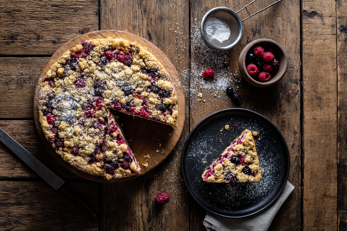 Нежный пирог с ягодами и хрустящей крошкой