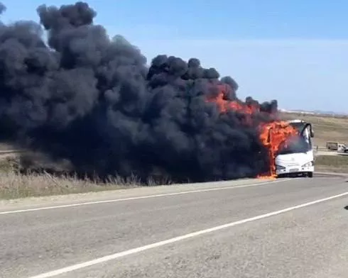 Пассажирский автобус вспыхнул на дороге в пригороде Анапы